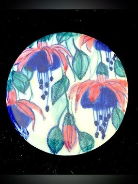 Floral Fuchsia Button Pin - Blue and Coral Flower Design